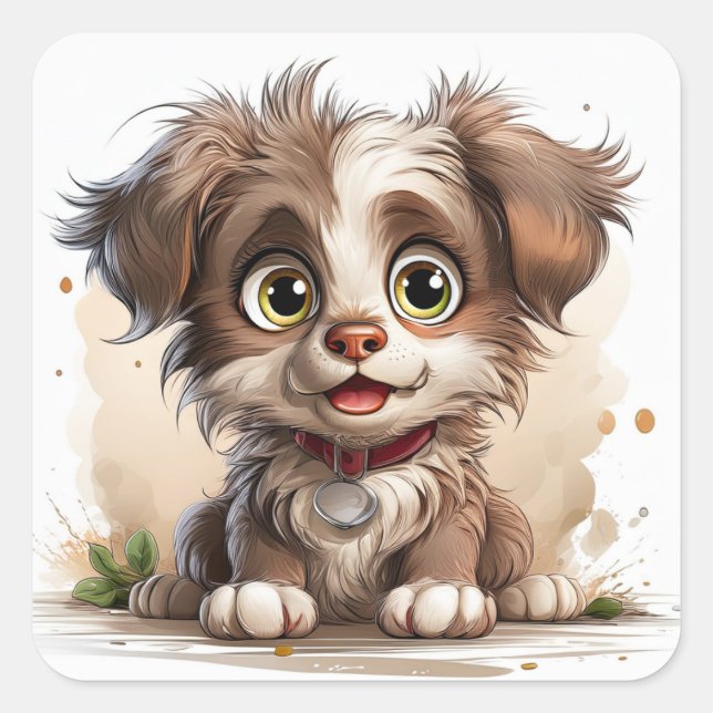 Cute Puppy Dog Square Sticker (Front)