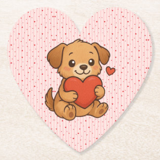 Cute puppy/dog Valentine's day Paper Coaster