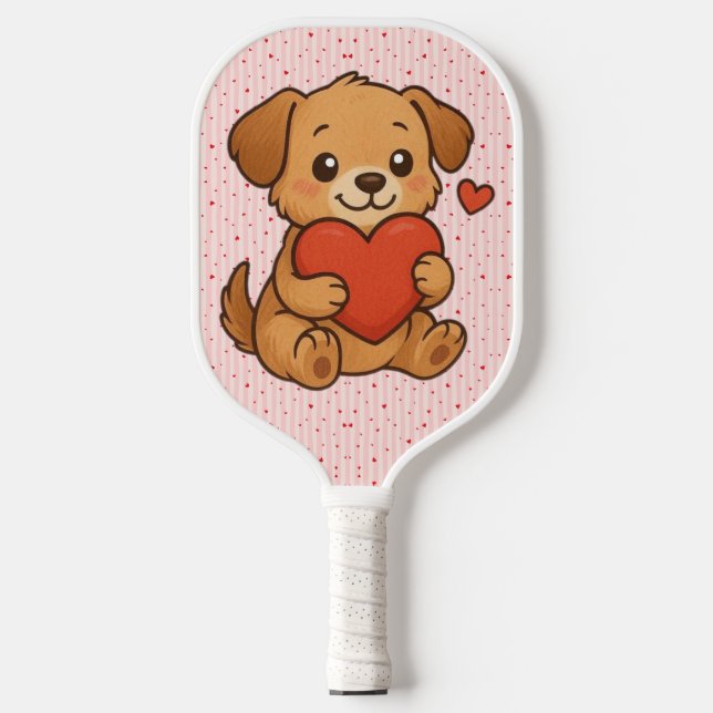 Cute puppy/dog Valentine's day Pickleball Paddle (Front)