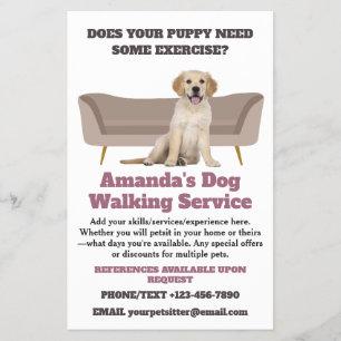 CUTE Puppy Dog Walking Pet Sitting Small Business Flyer