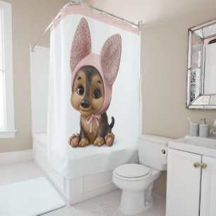 Cute Puppy Dog Watercolor Bunny Ears Bonnet Showe Shower Curtain