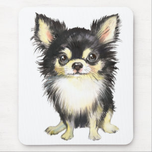 Cute Puppy Dog Watercolor Long Haired Chihuahua Mouse Pad