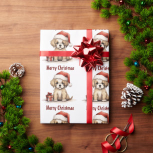 Cute Puppy Dog Wearing a Santa Hat Merry Christmas Wrapping Paper