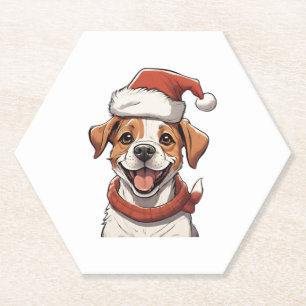 Cute Puppy Dog wearing Christmas Hat Classic T-Shi Paper Coaster
