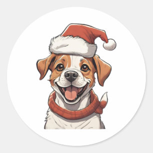 Cute Puppy Dog wearing Christmas Hat Classic T-Shi Round Sticker