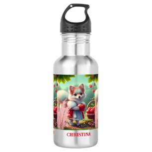 Cute Puppy Dog with Apples Personalized Name 532 Ml Water Bottle