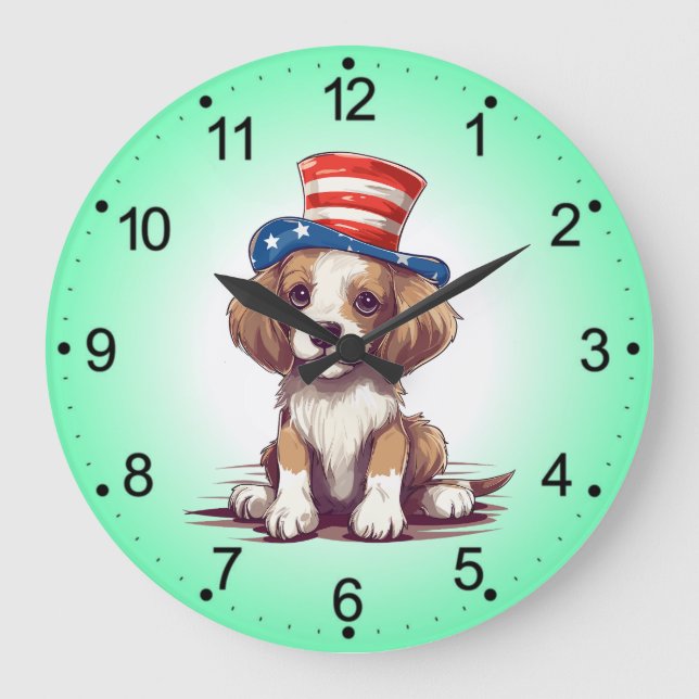 Cute Puppy Dog with Hat-54676 Large Clock (Front)