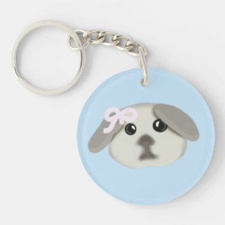 Cute Puppy Dog with Pink Ribbon Keychain