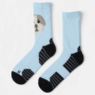 Cute Puppy Dog with Pink Ribbon Light Blue Socks