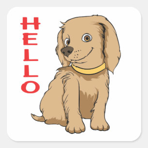 Cute Puppy Doggy Lover Hello Cartoon Dog Square Sticker