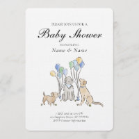 Cute Puppy Dogs and Balloons Boy Baby Shower