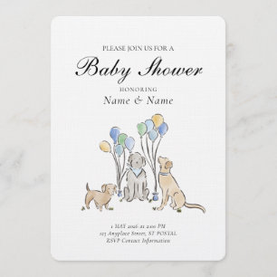 Cute Puppy Dogs and Balloons Boy Baby Shower Invitation