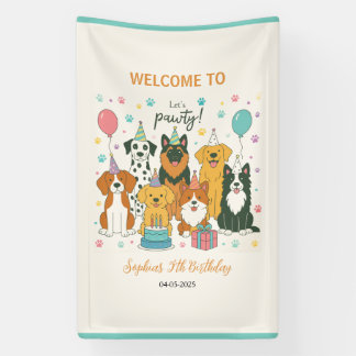 Cute Puppy Dogs Boy 5th Birthday Party Banner