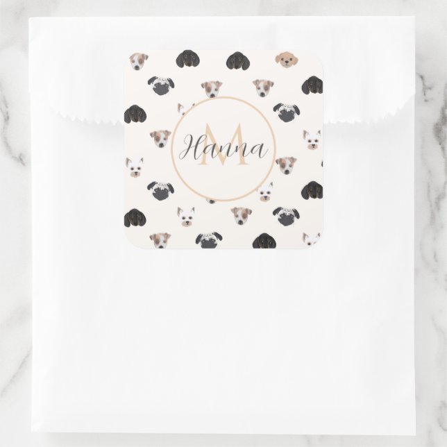 Cute Puppy Dogs Illustration Square Sticker (Bag)