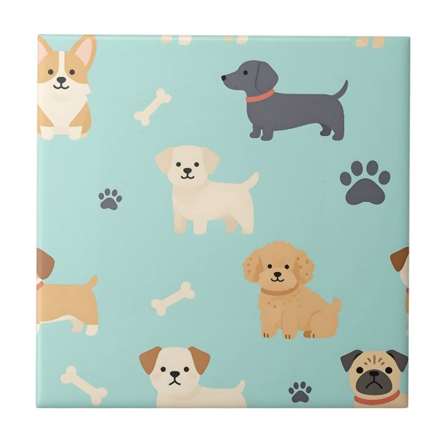 Cute Puppy Dogs Pattern Ceramic Tile (Front)