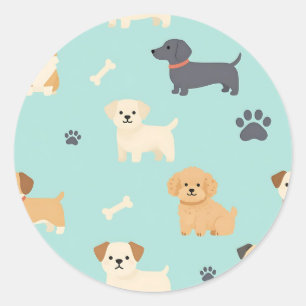 Cute Puppy Dogs Pattern Classic Round Sticker