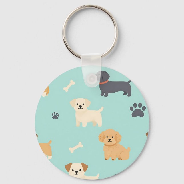 Cute Puppy Dogs Pattern Key Ring (Front)