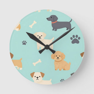 Cute Puppy Dogs Pattern Round Clock