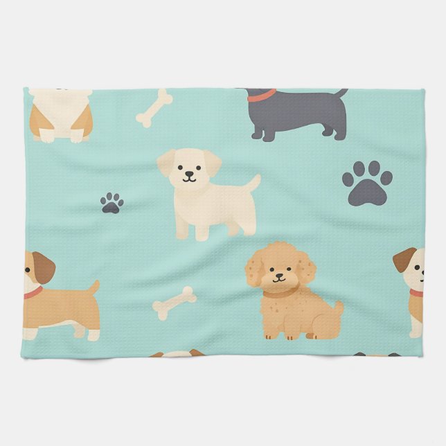 Cute Puppy Dogs Pattern Tea Towel (Horizontal)