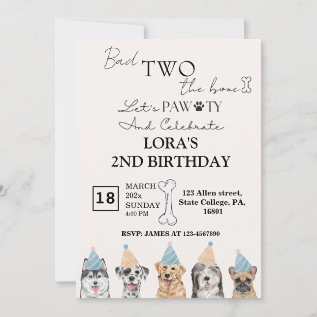 Cute Puppy Dogs Pawty Birthday Party Invitation (Front)