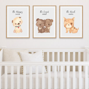 Cute Puppy Dogs Personalised Text Name Nursery 
