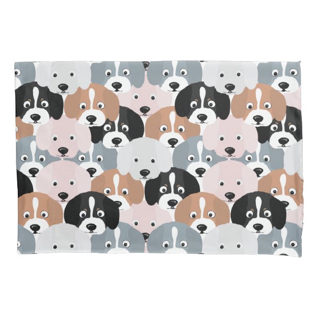 Cute Puppy Dogs Pink Black Illustration Pillowcase (Front)