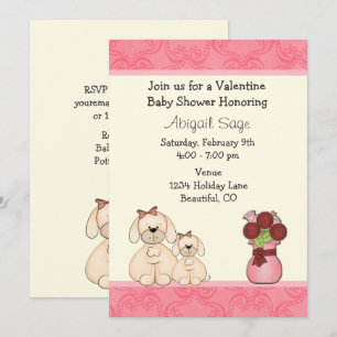 Cute Puppy Dogs Valentine Baby Shower Invite Girls