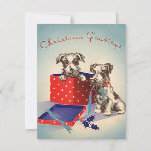 Cute Puppy Dogs, Vintage Christmas Greetings Holiday Card