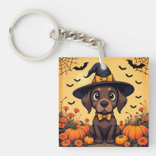 Cute Puppy Dressed as a Witch for Halloween Key Ring