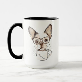 Cute puppy drinking coffee mug