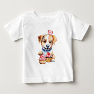  Cute puppy eating cakes Baby T-Shirt