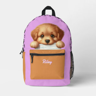 Cute Puppy Eating Homework Pink and Brown Printed Backpack