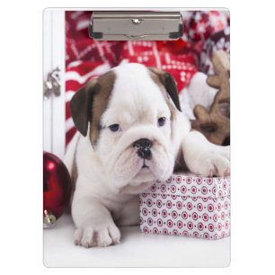 Cute Puppy English Bulldog Funny Christmas Clipboard
