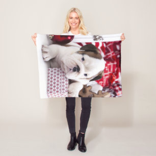 Cute Puppy English Bulldog   Funny Christmas Fleece Blanket