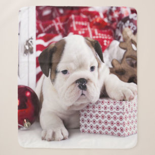 Cute Puppy English Bulldog Funny Christmas Sherpa Blanket