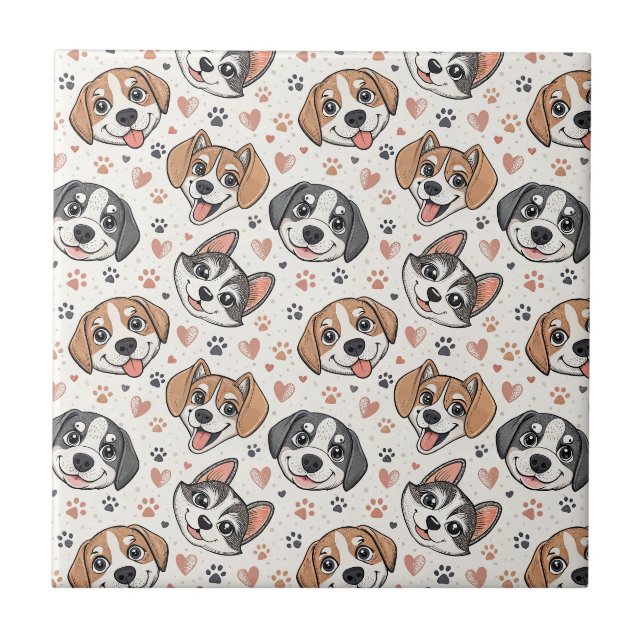 Cute Puppy Face Pattern Kids Design for Dog Lovers Ceramic Tile (Front)