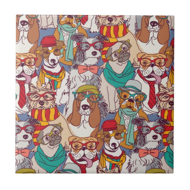 Cute Puppy Fashion Pattern Ceramic Tile (Front)
