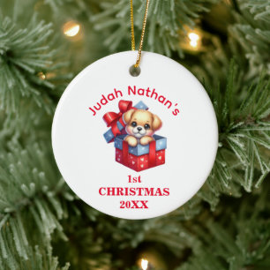 Cute Puppy First Christmas Personalised Ceramic Ornament