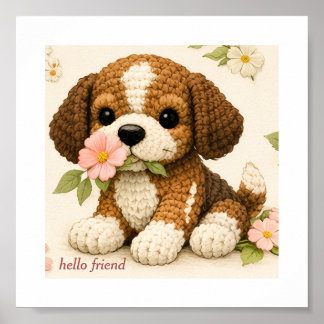 Cute Puppy Floral Butterfly Poster – Crochet Knit 