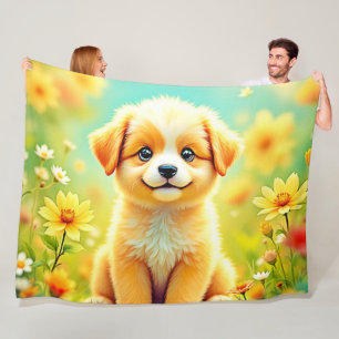 Cute Puppy Flower Art Fleece Blanket