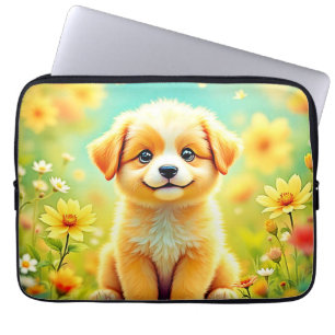 Cute Puppy Flower Art Laptop Sleeve