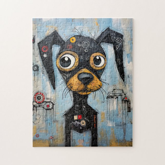 Cute Puppy Funny Dog Mixed Media Animal Pet Jigsaw Puzzle (Vertical)