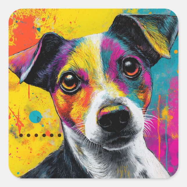 Cute Puppy Funny Dog Mixed Media Animal Pet Square Sticker (Front)