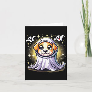 Cute Puppy Ghost Dog With Pumpkins And Bats For Card