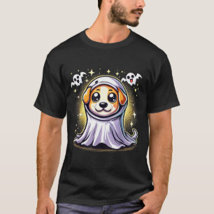 Cute Puppy Ghost Dog With Pumpkins And Bats For T-Shirt