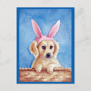 Cute puppy golden retriever bunny ears postcard