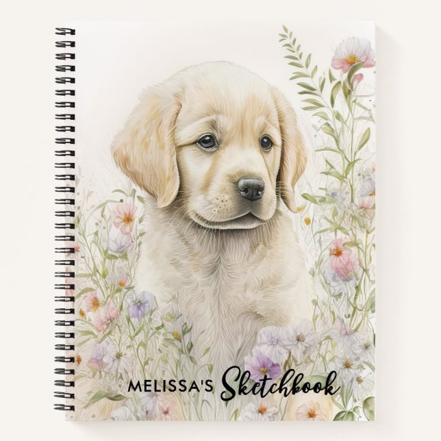 Cute Puppy Golden Retriever Dog Sketchbook Notebook (Front)