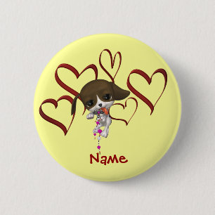 Cute Puppy Hearts Monogram Name Personalised 6 Cm Round Badge