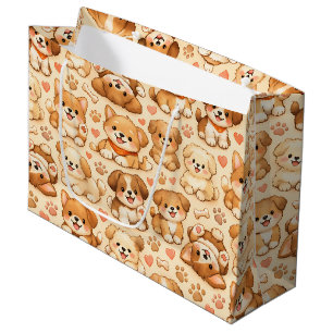 Cute Puppy Hearts Watercolor Pattern (2) Large Gift Bag