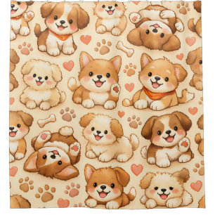Cute Puppy Hearts Watercolor Pattern (2) Shower Curtain